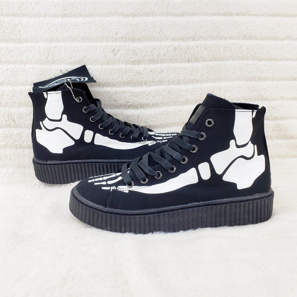 Demonia Sneeker Mens X-Ray Graphic Bone Creeper Sneaker Flame Tread Goth Punk - Picture 7 of 9